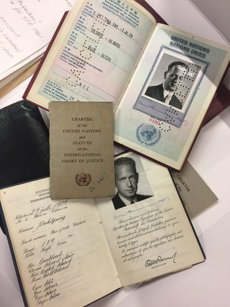The UN Charter, Dag Hammarskjöld's UN passport and Swedish passort found in his briefcase.
