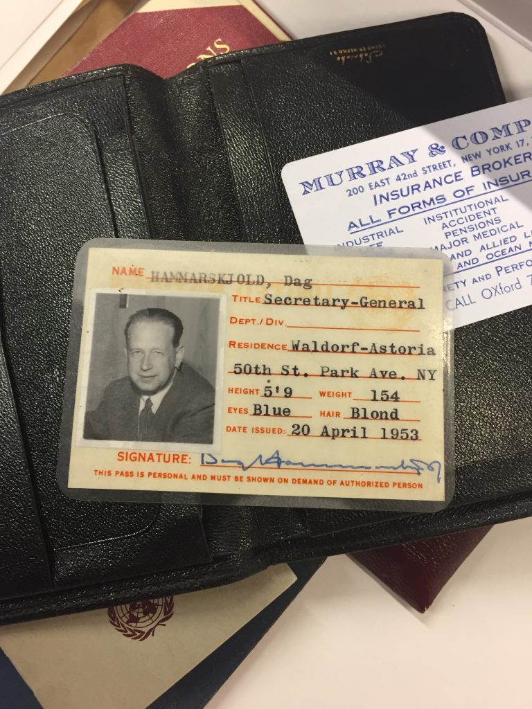 Dag Hammarskjöld's UN ID card found in his briefcase.