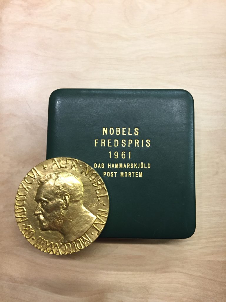 Dag Hammarskjöld's Nobel Peace Prize medal, awarded posthumously in 1961.